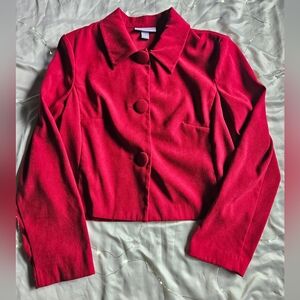 Vintage Cropped Red Suede Blouse with Collar